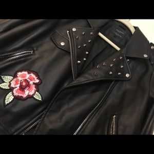 Zara embroidered leather jacket